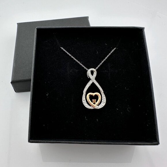10kt Gold & Sterling Silver Infinity Heart Necklace with Natural Diamonds - Picture 1 of 8